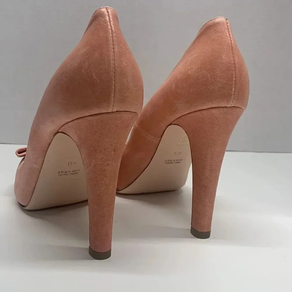 Valentino Red V High Heel Pumps Shoes Peep Toe Studded BowCoral Pink  Size 40 10 - Picture 5 of 12